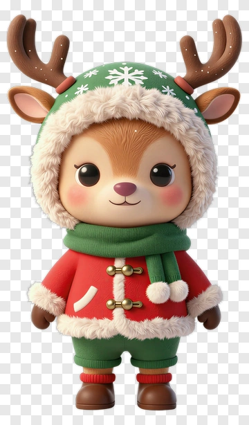 Cartoon Reindeer Character In Winter Outfit PNG