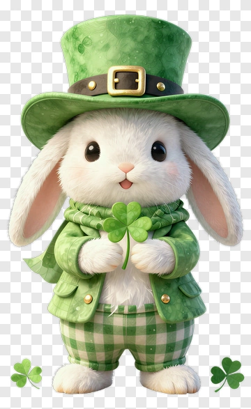 Cartoon Rabbit Holding A Shamrock PNG