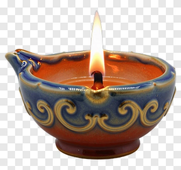 Ceramic Oil Lamp With Flame PNG