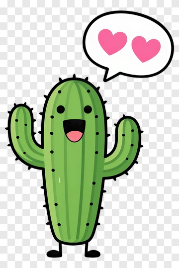 Cartoon Cactus With Hearts PNG