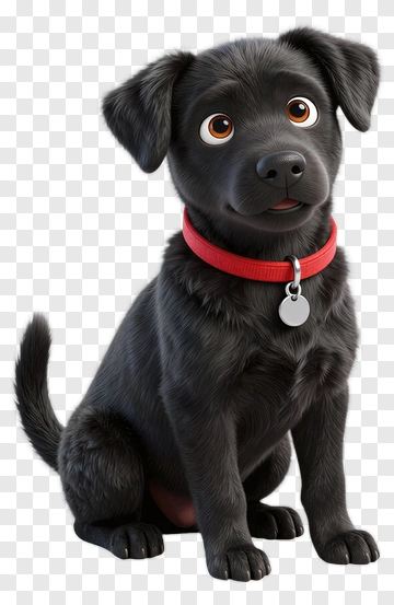 Cartoon Black Dog With Red Collar PNG