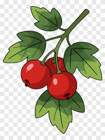Cartoon Red Berries On A Green Stem PNG