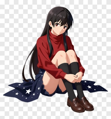 Anime Girl Sitting On A Starry Blanket PNG
