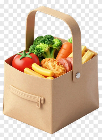 Food Basket Filled With Vegetables And Snacks PNG
