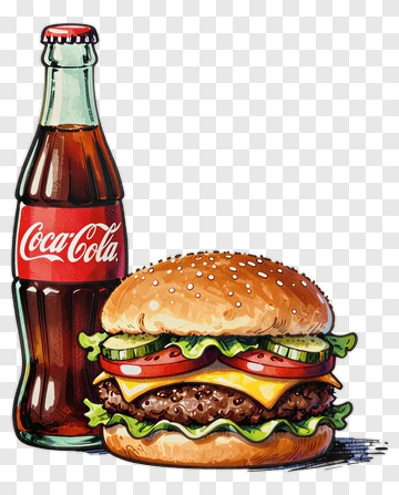 Cartoon Hamburger And Coca-Cola Bottle PNG