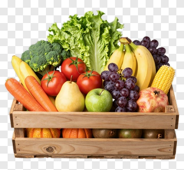 Wooden Crate Filled With Fresh Fruits And Vegetables PNG