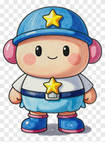 Cartoon Character With Star Badge PNG