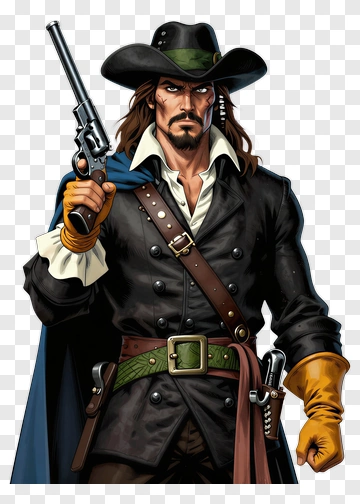 Cartoon Pirate Holding A Pistol PNG