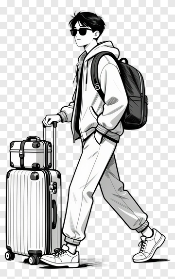 Stylish Young Man Walking With Luggage PNG