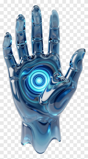 Futuristic Blue Robotic Hand With Circular Design PNG