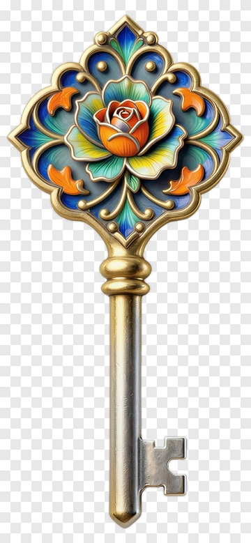 Colorful Ornate Key With Floral Design PNG