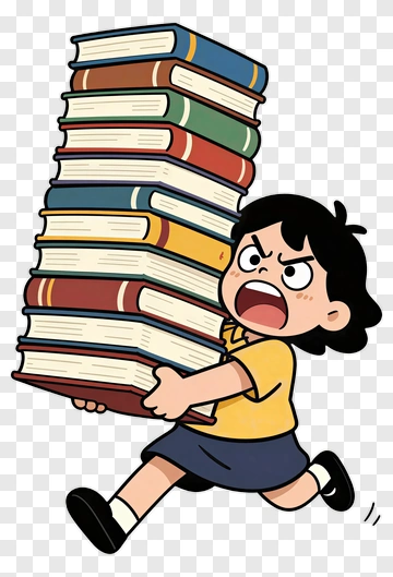 Child Carrying A Stack Of Books PNG