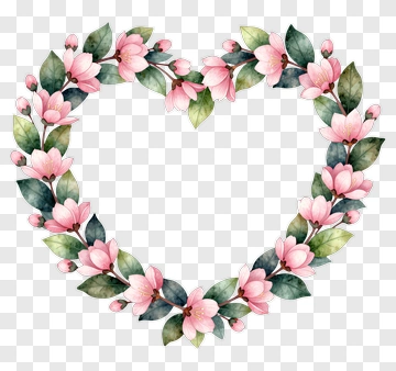 Watercolor Floral Heart Wreath PNG