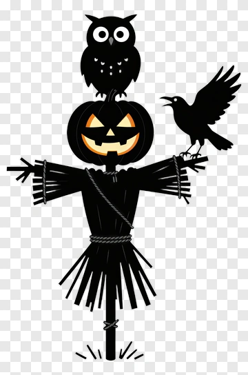 Halloween Scarecrow With Owl And Crow PNG