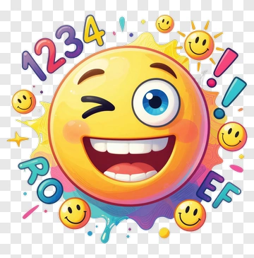 Cartoon Smiley Face With Colorful Elements PNG