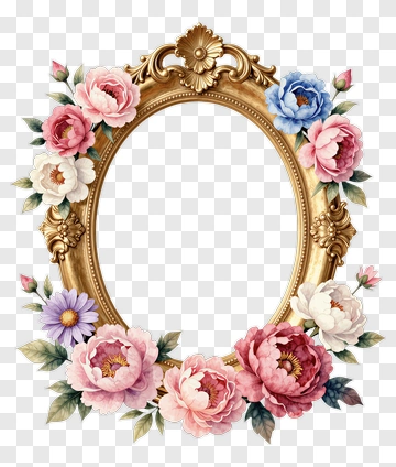 Floral Frame With Pink And Blue Flowers PNG