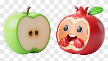 3D Cartoon Apples With Faces PNG