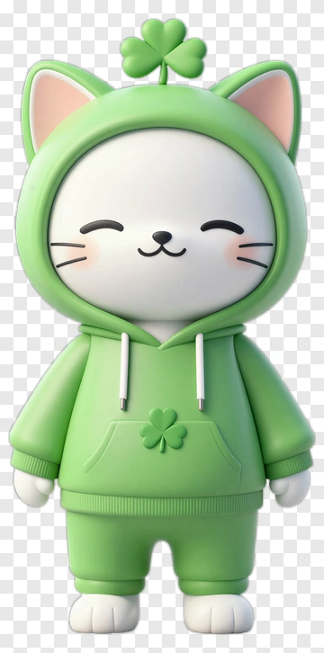 Cartoon Cat Wearing A Green Hoodie PNG