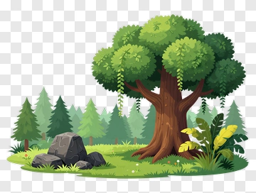 Cartoon Tree In A Forest Scene PNG