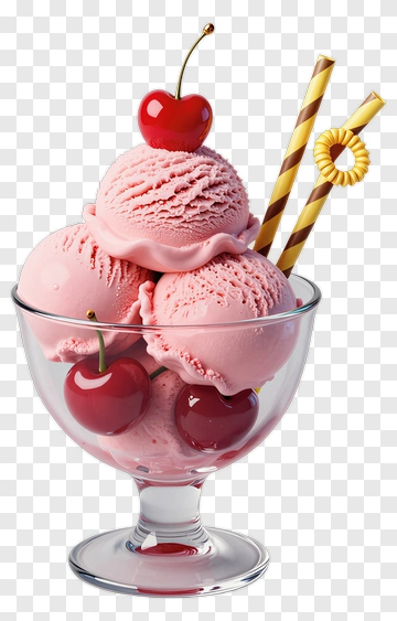 Ice Cream Sundae With Cherries And Straws PNG