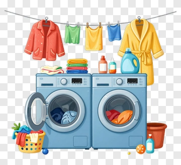 Laundry Room With Washing Machines And Clothes PNG