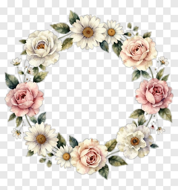 Floral Wreath With Pink And White Roses PNG