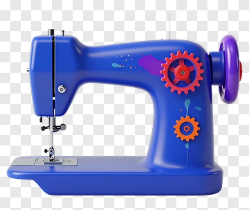 Colorful Sewing Machine With Decorative Gears PNG