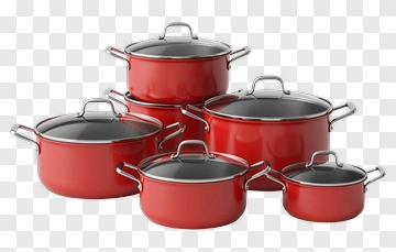 Red Cooking Pots Set PNG