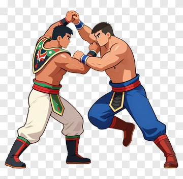 Cartoon Wrestlers Engaging In A Match PNG