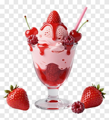 Strawberry Ice Cream Sundae With Fresh Berries PNG