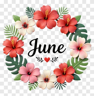 Floral Wreath With June Text PNG