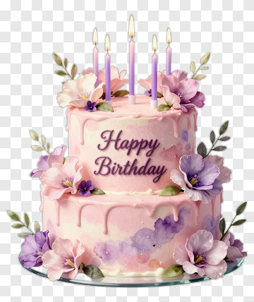 Birthday Cake With Flowers And Candles PNG