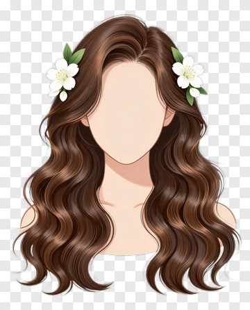 Long Brown Hair With Flowers PNG