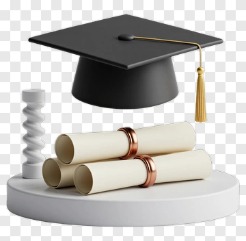 Graduation Cap And Diploma Scrolls On A Stand PNG