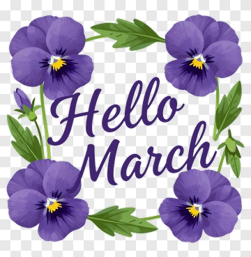 Hello March Floral Design PNG