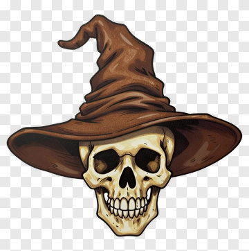 Cartoon Skull Wearing A Brown Witch Hat PNG