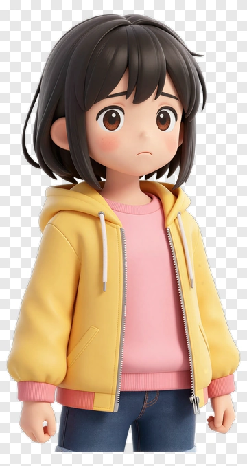 3D Girl In Yellow Hoodie PNG