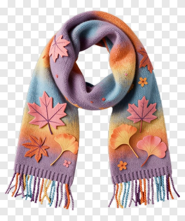 Colorful Scarf With Leaf Patterns PNG