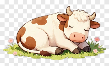 Cartoon Sleeping Cow On Grass PNG