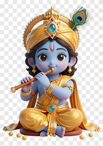 3D Krishna Playing Flute PNG