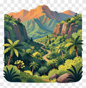 Mountain Landscape With Lush Vegetation PNG