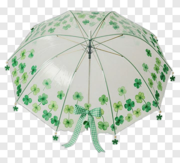 Transparent Umbrella With Green Clover Design PNG