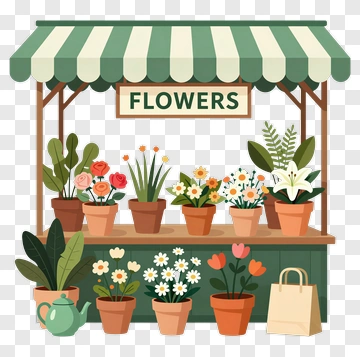 Flower Stall With Various Potted Plants PNG