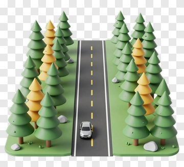 3D Road Surrounded By Pine Trees PNG