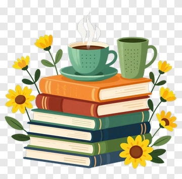 Stack Of Books With Coffee And Flowers PNG