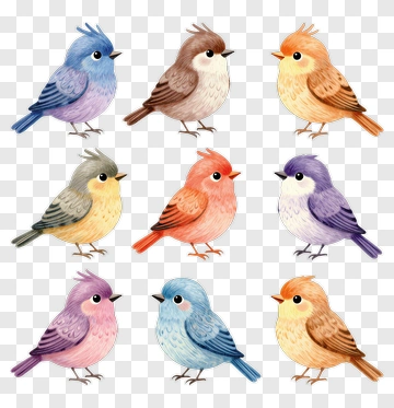 Colorful Collection Of Cartoon Birds PNG