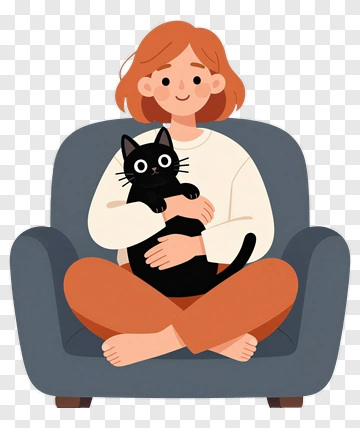 Woman Holding A Black Cat On A Couch PNG