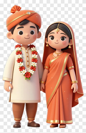 Cartoon Couple In Traditional Indian Attire PNG
