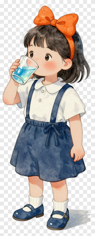 Cartoon Girl Drinking A Blue Beverage PNG