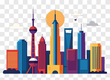 Colorful City Skyline Illustration PNG